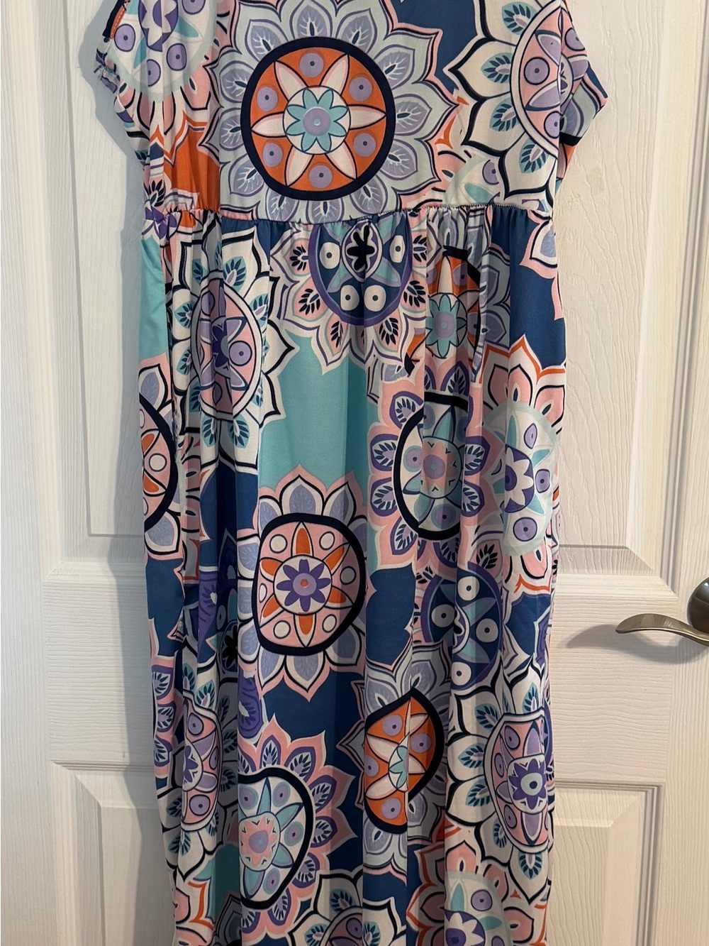 Colorful Floral Medallion Maxi Dress - Teal, Navy & Peach